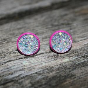 Pink Confetti Druzy Geode stud earrings